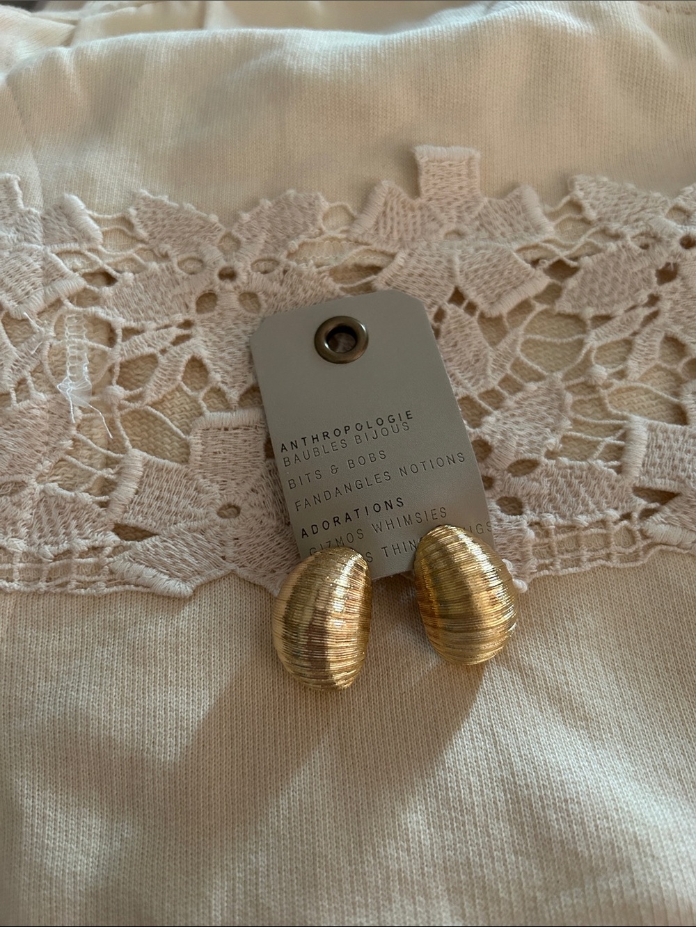 Anthropologie Shimmery Gold  clad Ribbed Dome Clip-On Earrings